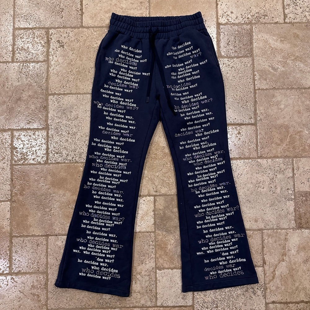 Who Decides War WDW Flared Scripture Dark Blue Sweatpants